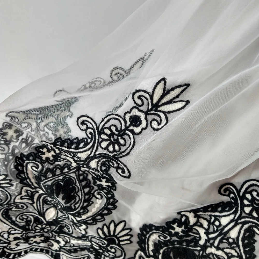 Chic Black and White Flocked  Midi Dress